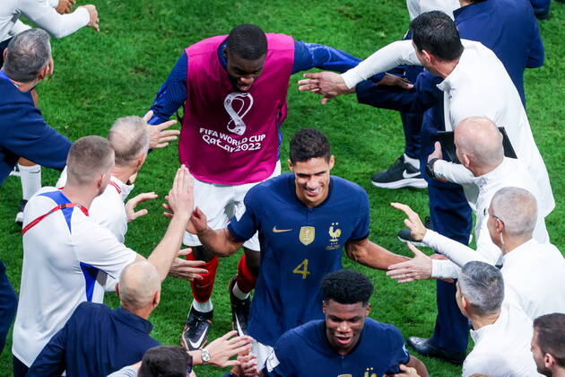 QATAR, AL KHOR - DECEMBER 14, 2022: France s players react after winning their 2022 FIFA World Cup, WM, Weltmeisterschaft, Fussball semi-final football match against Morocco at Al-Bayt Stadium. Sergei Bobylev TASS  56422781