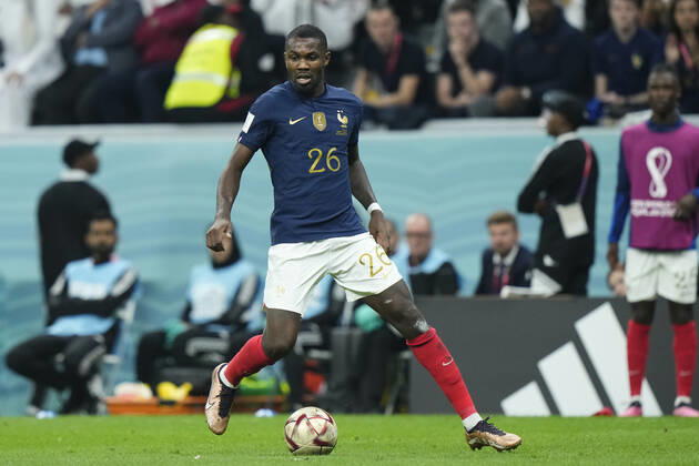 France v Morocco: Semi Final - FIFA World Cup, WM, Weltmeisterschaft, Fussball Qatar 2022 Marcus Thuram centre-forward of France and Borussia Monchengladbach in action during the FIFA World Cup Qatar 2022 semi final match between France and Morocco at Al Bayt Stadium on December 14, 2022 in Al Khor, Qatar. Al Khor Qatar Copyright: xJosexBretonx originalFilename:breton-francevm221214_npgib