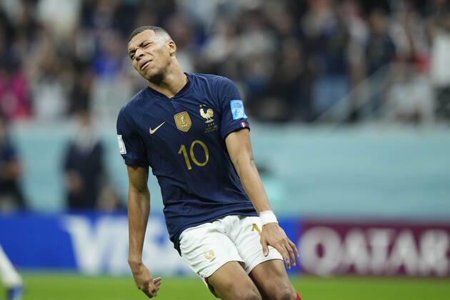 France v Morocco: Semi Final - FIFA World Cup, WM, Weltmeisterschaft, Fussball Qatar 2022 Kylian Mbappe centre-forward of France and Paris Saint-Germain lament a failed occasion during the FIFA World Cup Qatar 2022 semi final match between France and Morocco at Al Bayt Stadium on December 14, 2022 in Al Khor, Qatar. Al Khor Qatar Copyright: xJosexBretonx originalFilename:breton-francevm221214_npT2E