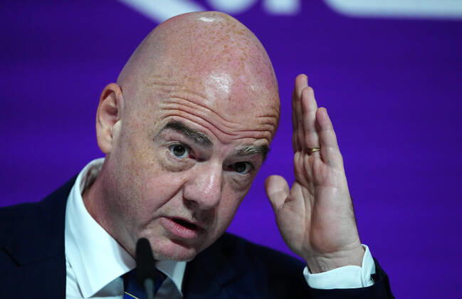 Mandatory Credit: Photo by Javier Garcia Shutterstock (13670212g) FIFA President Gianni Infantino speaks during the press conference, PK, Pressekonferenz FIFA Press Conference, FIFA World Cup, WM, Weltmeisterschaft, Fussball 2022, Football, Qatar National Convention Centre, Doha, Qatar - 16 Dec 2022 Editorial Use Only FIFA Press Conference, FIFA World Cup 2022, Football, Qatar National Convention Centre, Doha, Qatar - 16 Dec 2022 Editorial Use Only Copyright: xJavierxGarcia Shutterstockx 13670212g