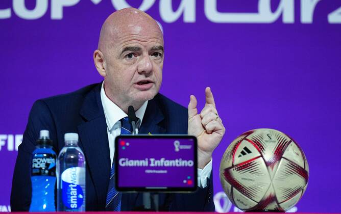 Mandatory Credit: Photo by Javier Garcia Shutterstock (13670212o) FIFA President Gianni Infantino speaks during the press conference, PK, Pressekonferenz FIFA Press Conference, FIFA World Cup, WM, Weltmeisterschaft, Fussball 2022, Football, Qatar National Convention Centre, Doha, Qatar - 16 Dec 2022 Editorial Use Only FIFA Press Conference, FIFA World Cup 2022, Football, Qatar National Convention Centre, Doha, Qatar - 16 Dec 2022 Editorial Use Only Copyright: xJavierxGarcia Shutterstockx 13670212o