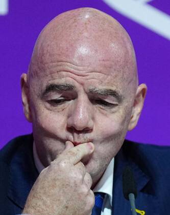 Mandatory Credit: Photo by Javier Garcia Shutterstock (13670212z) FIFA President Gianni Infantino reacts during the press conference, PK, Pressekonferenz FIFA Press Conference, FIFA World Cup, WM, Weltmeisterschaft, Fussball 2022, Football, Qatar National Convention Centre, Doha, Qatar - 16 Dec 2022 Editorial Use Only FIFA Press Conference, FIFA World Cup 2022, Football, Qatar National Convention Centre, Doha, Qatar - 16 Dec 2022 Editorial Use Only Copyright: xJavierxGarcia Shutterstockx 13670212z