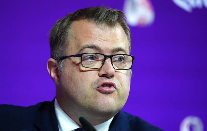 Mandatory Credit: Photo by Javier Garcia Shutterstock (13670212af) FIFA Director of Media Relations Bryan Swanson FIFA press conference, PK, Pressekonferenz FIFA World Cup, WM, Weltmeisterschaft, Fussball 2022, Football, Qatar National Convention Centre, Doha, Qatar - 16 Dec 2022 Editorial Use Only FIFA Press Conference, FIFA World Cup 2022, Football, Qatar National Convention Centre, Doha, Qatar - 16 Dec 2022 Editorial Use Only Copyright: xJavierxGarcia Shutterstockx 13670212af