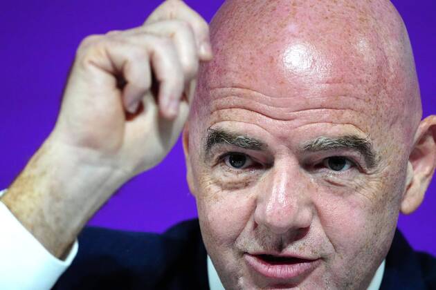 Mandatory Credit: Photo by Javier Garcia Shutterstock (13670212bg) FIFA President Gianni Infantino speaks during the press conference, PK, Pressekonferenz FIFA Press Conference, FIFA World Cup, WM, Weltmeisterschaft, Fussball 2022, Football, Qatar National Convention Centre, Doha, Qatar - 16 Dec 2022 Editorial Use Only FIFA Press Conference, FIFA World Cup 2022, Football, Qatar National Convention Centre, Doha, Qatar - 16 Dec 2022 Editorial Use Only Copyright: xJavierxGarcia Shutterstockx 13670212bg