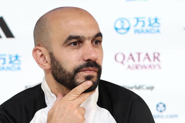 QATAR 2022 - Morocco press conference, PK, Pressekonferenz Head coach of the Morocco national team, Nationalteam Walid Regragui during Media conference of the Moroccan national football team on the eve of the match for third place between Croatia and Morocco at the World Cup in Qatar, at Qatar National Convention Centre, QNCC, Doha, Qatar, on December 16, 2022, GoranxStanzl PIXSELL