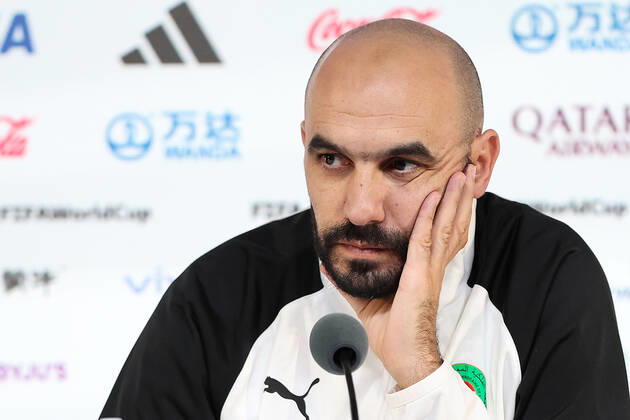 QATAR 2022 - Morocco press conference, PK, Pressekonferenz Head coach of the Morocco national team, Nationalteam Walid Regragui during Media conference of the Moroccan national football team on the eve of the match for third place between Croatia and Morocco at the World Cup in Qatar, at Qatar National Convention Centre, QNCC, Doha, Qatar, on December 16, 2022, GoranxStanzl PIXSELL