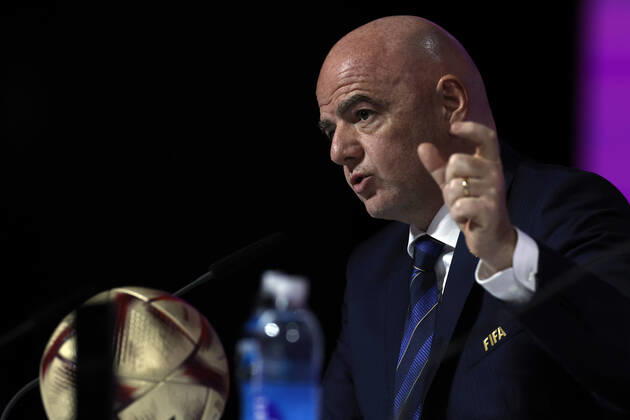 FIFA s President, Swiss Gianni Infantino, addresses a press conference, PK, Pressekonferenz in Doha, Qatar, 16 December 2022. Infantino said that FIFA s World Cup Qatar 2022 has been a great success . The final between Argentina and France is to be played on 18 December, and the match for the third and fourth place between Croatia and Morocco, on 17 December. Gianni Infantino s press conference !ACHTUNG: NUR REDAKTIONELLE NUTZUNG! Copyright: xAlbertoxEstevezx EVE2291 20221216-1a0822486288cb1b01dbffceacfbcc2e7d78571a