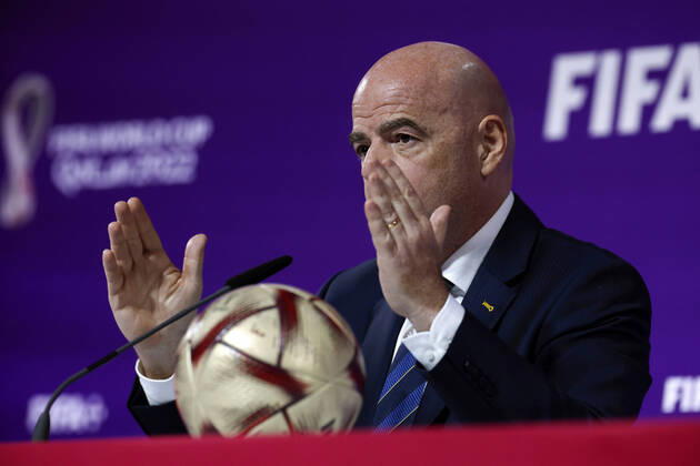 FIFA s President, Swiss Gianni Infantino, addresses a press conference, PK, Pressekonferenz in Doha, Qatar, 16 December 2022. Infantino said that FIFA s World Cup Qatar 2022 has been a great success . The final between Argentina and France is to be played on 18 December, and the match for the third and fourth place between Croatia and Morocco, on 17 December. Gianni Infantino s press conference !ACHTUNG: NUR REDAKTIONELLE NUTZUNG!  Copyright: xAlbertoxEstevezx EVE2298 20221216-90857cc6b6079712246268c5fd5529a4b121067d