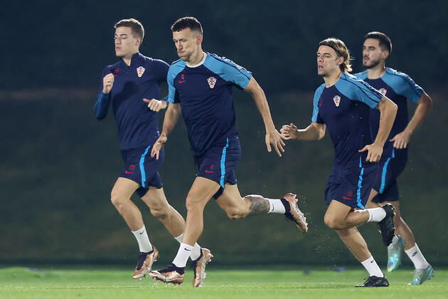 Training of the Croatian national football team Ivan Perisic and Borna Sosa during the training of the Croatian national football team at Al Esal 3 camp the day before the match against Morocco in Doha, Qatar on December 16, 2022. GoranxStanzl PIXSELL