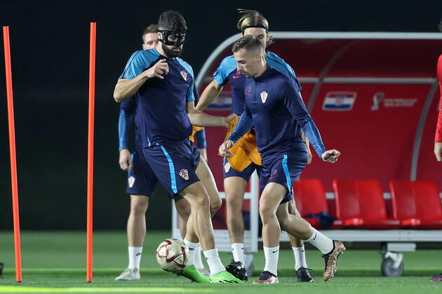 Training of the Croatian national football team Josko Gvardiol and Mislav Orsic during the training of the Croatian national football team at Al Esal 3 camp the day before the match against Morocco in Doha, Qatar on December 16, 2022. GoranxStanzl PIXSELL