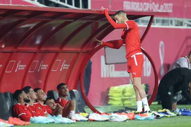 Training of the Moroccan football team Training of the Moroccan football team at the Al Duhail camp the day before the match against Croatia in Doha, Qatar on December 16, 2022. IgorxKralj PIXSELL