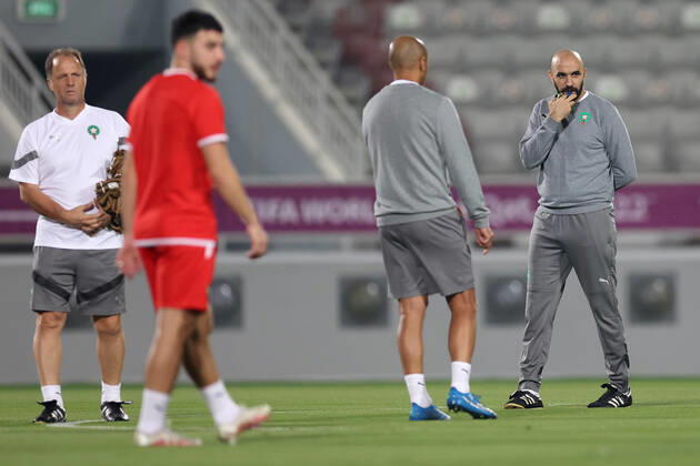 Training of the Moroccan football team Training of the Moroccan football team at the Al Duhail camp the day before the match against Croatia in Doha, Qatar on December 16, 2022. IgorxKralj PIXSELL