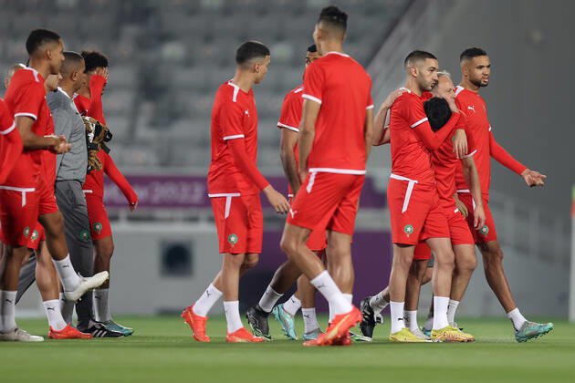 Training of the Moroccan football team Training of the Moroccan football team at the Al Duhail camp the day before the match against Croatia in Doha, Qatar on December 16, 2022. IgorxKralj PIXSELL