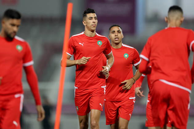 Training of the Moroccan football team Training of the Moroccan football team at the Al Duhail camp the day before the match against Croatia in Doha, Qatar on December 16, 2022. IgorxKralj PIXSELL