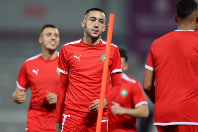 Training of the Moroccan football team Training of the Moroccan football team at the Al Duhail camp the day before the match against Croatia in Doha, Qatar on December 16, 2022. IgorxKralj PIXSELL