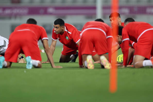 Training of the Moroccan football team Training of the Moroccan football team at the Al Duhail camp the day before the match against Croatia in Doha, Qatar on December 16, 2022. IgorxKralj PIXSELL