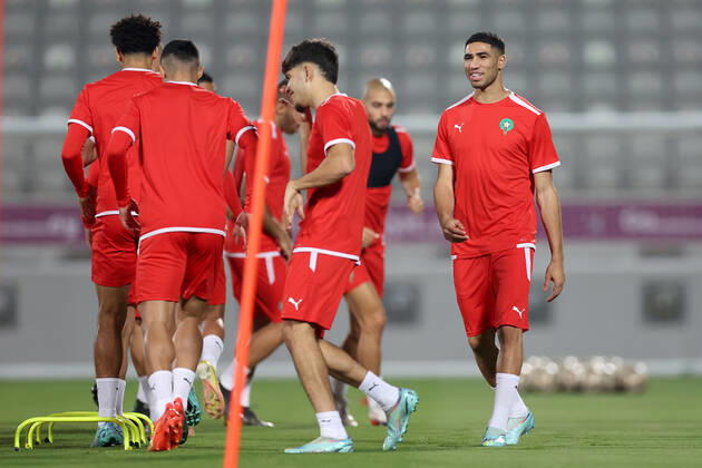 Training of the Moroccan football team Training of the Moroccan football team at the Al Duhail camp the day before the match against Croatia in Doha, Qatar on December 16, 2022. IgorxKralj PIXSELL
