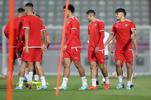 Training of the Moroccan football team Training of the Moroccan football team at the Al Duhail camp the day before the match against Croatia in Doha, Qatar on December 16, 2022. IgorxKralj PIXSELL