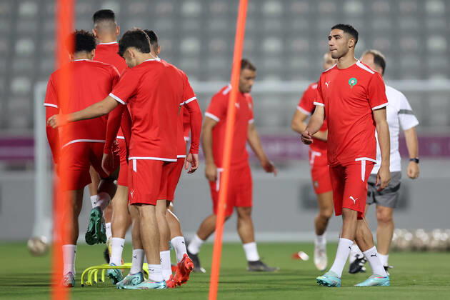 Training of the Moroccan football team Training of the Moroccan football team at the Al Duhail camp the day before the match against Croatia in Doha, Qatar on December 16, 2022. IgorxKralj PIXSELL