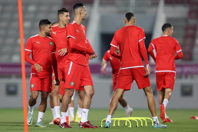 Training of the Moroccan football team Training of the Moroccan football team at the Al Duhail camp the day before the match against Croatia in Doha, Qatar on December 16, 2022. IgorxKralj PIXSELL