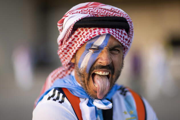 Doha, Qatar. 18th Dec, 2022. Fan of Argentina in front of the Lusail Stadium Argentina - France Final Match Argentinien - Frankreich World Cup 2022 in Qatar 18.12.2022