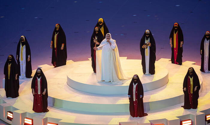 Football - FIFA World Cup, WM, Weltmeisterschaft, Fussball Qatar 2022 - Final - Argentina v France DOHA, QATAR - Sunday, December 18, 2022: Dana performs during A Night To Remember closing ceremony before the FIFA World Cup Qatar 2022 Final match between Argentina and France at the Lusail Stadium. AL-DAAYEN Lusail Stadium DOHA QATAR  Copyright: xDavidxRawcliffex P2022-12-18-FIFA_World_Cup_Final_2022-25