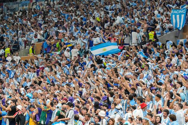 Mandatory Credit: Photo by Dave Shopland Shutterstock (13670813u) Argentina fans in the stands Argentina v France, FIFA World Cup, WM, Weltmeisterschaft, Fussball 2022, Final, Football, Lusail Stadium, Al Daayen, Qatar - 18 Dec 2022 Editorial Use Only Argentina v France, FIFA World Cup 2022, Final, Football, Lusail Stadium, Al Daayen, Qatar - 18 Dec 2022 Editorial Use Only Copyright: xDavexShopland Shutterstockx 13670813u