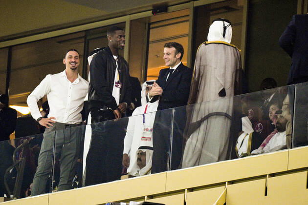 Emmanuel Macron - president de la Republique Francaise Zlatan Ibrahimovic - Paul Pogba Gianni Infantino - president FIFA FOOTBALL : Argentine vs france - Finale - Coupe du Monde Qatar 2022 - 18 12 2022 JBAutissier Panoramic 