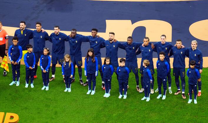Mandatory Credit: Photo by Javier Garcia Shutterstock (13670815as) France team singing the national anthem Argentina v France, FIFA World Cup, WM, Weltmeisterschaft, Fussball 2022, Final, Football, Lusail Stadium, Al Daayen, Qatar - 18 Dec 2022 Editorial Use Only Argentina v France, FIFA World Cup 2022, Final, Football, Lusail Stadium, Al Daayen, Qatar - 18 Dec 2022 Editorial Use Only Copyright: xJavierxGarcia Shutterstockx 13670815as