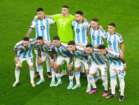 Mandatory Credit: Photo by Javier Garcia Shutterstock (13670815av) Argentina team line up, Mannschaftsbild, Totale Argentina v France, FIFA World Cup, WM, Weltmeisterschaft, Fussball 2022, Final, Football, Lusail Stadium, Al Daayen, Qatar - 18 Dec 2022 Editorial Use Only Argentina v France, FIFA World Cup 2022, Final, Football, Lusail Stadium, Al Daayen, Qatar - 18 Dec 2022 Editorial Use Only Copyright: xJavierxGarcia Shutterstockx 13670815av