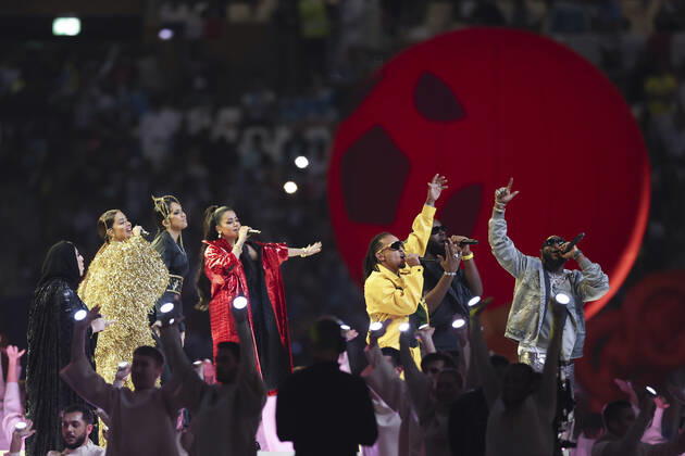 (221218) -- LUSAIL, Dec. 18, 2022 -- Artists perform during the closing ceremony prior to the Final between Argentina and France at the 2022 FIFA World Cup, WM, Weltmeisterschaft, Fussball at Lusail Stadium in Lusail, Qatar, Dec. 18, 2022. ) (SP)QATAR-LUSAIL-2022 WORLD CUP-FINAL-ARG VS FRA CaoxCan
