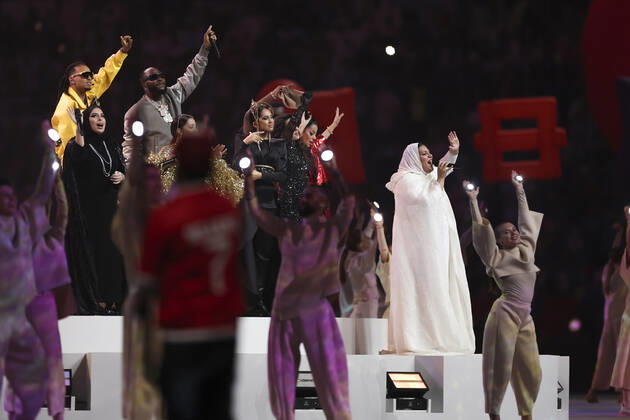 (221218) -- LUSAIL, Dec. 18, 2022 -- Artists perform during the closing ceremony prior to the Final between Argentina and France at the 2022 FIFA World Cup, WM, Weltmeisterschaft, Fussball at Lusail Stadium in Lusail, Qatar, Dec. 18, 2022. ) (SP)QATAR-LUSAIL-2022 WORLD CUP-FINAL-ARG VS FRA CaoxCan