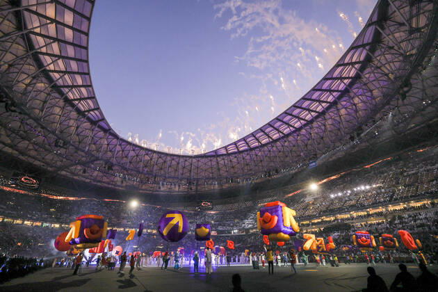 (221218) -- LUSAIL, Dec. 18, 2022 -- Artists perform during the closing ceremony prior to the Final between Argentina and France at the 2022 FIFA World Cup, WM, Weltmeisterschaft, Fussball at Lusail Stadium in Lusail, Qatar, Dec. 18, 2022. ) (SP)QATAR-LUSAIL-2022 WORLD CUP-FINAL-ARG VS FRA LanxHongguang 
