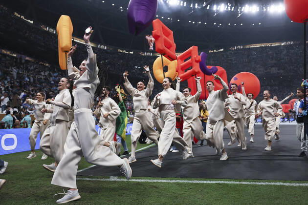 (221218) -- LUSAIL, Dec. 18, 2022 -- Artists perform during the closing ceremony prior to the Final between Argentina and France at the 2022 FIFA World Cup, WM, Weltmeisterschaft, Fussball at Lusail Stadium in Lusail, Qatar, Dec. 18, 2022. ) (SP)QATAR-LUSAIL-2022 WORLD CUP-FINAL-ARG VS FRA LanxHongguang 