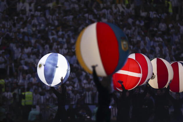 (221218) -- LUSAIER, Dec. 18, 2022 -- Artists perform during the closing ceremony prior to the Final between Argentina and France at the 2022 FIFA World Cup, WM, Weltmeisterschaft, Fussball at Lusail Stadium in Lusail, Qatar, Dec. 18, 2022. ) (SP)QATAR-LUSAIL-2022 WORLD CUP-FINAL-ARG VS FRA LixMing