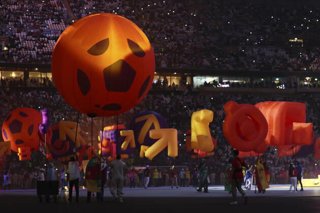 (221218) -- LUSAIL, Dec. 18, 2022 -- Actors perform during the closing ceremony prior to the Final between Argentina and France at the 2022 FIFA World Cup, WM, Weltmeisterschaft, Fussball at Lusail Stadium in Lusail, Qatar, Dec. 18, 2022. ) (SP)QATAR-LUSAIL-2022 WORLD CUP-FINAL-ARG VS FRA LanxHongguang 