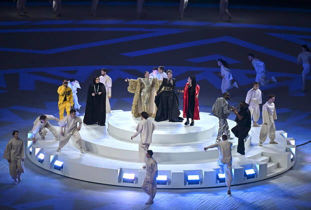 (221218) -- LUSAIER, Dec. 18, 2022 -- Artists perform during the closing ceremony prior to the Final between Argentina and France at the 2022 FIFA World Cup, WM, Weltmeisterschaft, Fussball at Lusail Stadium in Lusail, Qatar, Dec. 18, 2022. ) (SP)QATAR-LUSAIL-2022 WORLD CUP-FINAL-ARG VS FRA XiaoxYijiu