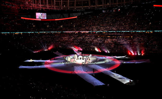 (221218) -- LUSAIER, Dec. 18, 2022 -- Artists perform during the closing ceremony prior to the Final between Argentina and France at the 2022 FIFA World Cup, WM, Weltmeisterschaft, Fussball at Lusail Stadium in Lusail, Qatar, Dec. 18, 2022. ) (SP)QATAR-LUSAIL-2022 WORLD CUP-FINAL-ARG VS FRA XiaoxYijiu