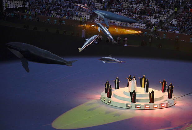 (221218) -- LUSAIER, Dec. 18, 2022 -- Artists perform during the closing ceremony prior to the Final between Argentina and France at the 2022 FIFA World Cup, WM, Weltmeisterschaft, Fussball at Lusail Stadium in Lusail, Qatar, Dec. 18, 2022. ) (SP)QATAR-LUSAIL-2022 WORLD CUP-FINAL-ARG VS FRA XiaoxYijiu
