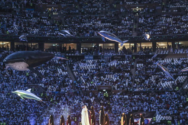 (221218) -- LUSAIER, Dec. 18, 2022 -- Artists perform during the closing ceremony prior to the Final between Argentina and France at the 2022 FIFA World Cup, WM, Weltmeisterschaft, Fussball at Lusail Stadium in Lusail, Qatar, Dec. 18, 2022. ) (SP)QATAR-LUSAIL-2022 WORLD CUP-FINAL-ARG VS FRA LixMing