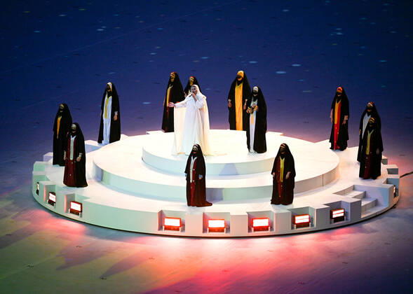 (221218) -- LUSAIER, Dec. 18, 2022 -- Artists perform during the closing ceremony prior to the Final between Argentina and France at the 2022 FIFA World Cup, WM, Weltmeisterschaft, Fussball at Lusail Stadium in Lusail, Qatar, Dec. 18, 2022. ) (SP)QATAR-LUSAIL-2022 WORLD CUP-FINAL-ARG VS FRA XiaoxYijiu 