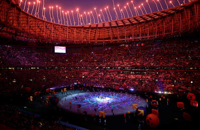 (221218) -- LUSAIER, Dec. 18, 2022 -- Artists perform during the closing ceremony prior to the Final between Argentina and France at the 2022 FIFA World Cup, WM, Weltmeisterschaft, Fussball at Lusail Stadium in Lusail, Qatar, Dec. 18, 2022. ) (SP)QATAR-LUSAIL-2022 WORLD CUP-FINAL-ARG VS FRA XiaoxYijiu