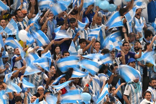 Qatar Soccer World Cup Argentina - France 8342155 18.12.2022 Argentina s fans are seen on the stands before the Qatar 2022 World Cup final match between Argentina and France at the Lusail Iconic Stadium, in Lusail, Qatar. Grigory Sysoev Sputnik Lusail Qatar  Copyright: xGrigoryxSysoevx
