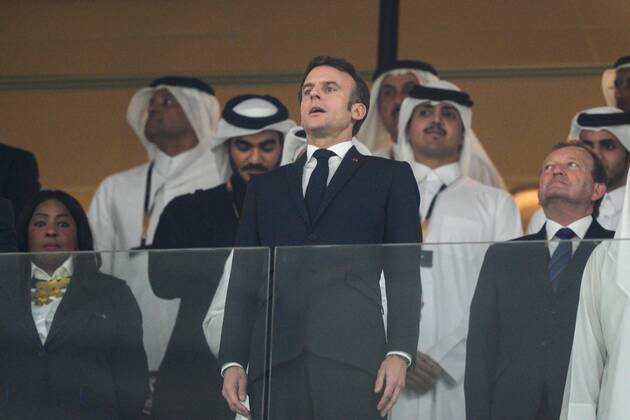 Mandatory Credit: Photo by Dave Shopland Shutterstock (13670813aa) President of France Emmanuel Macron singing the French national anthem before kick off Argentina v France, FIFA World Cup, WM, Weltmeisterschaft, Fussball 2022, Final, Football, Lusail Stadium, Al Daayen, Qatar - 18 Dec 2022 Editorial Use Only Argentina v France, FIFA World Cup 2022, Final, Football, Lusail Stadium, Al Daayen, Qatar - 18 Dec 2022 Editorial Use Only Copyright: xDavexShopland Shutterstockx 13670813aa