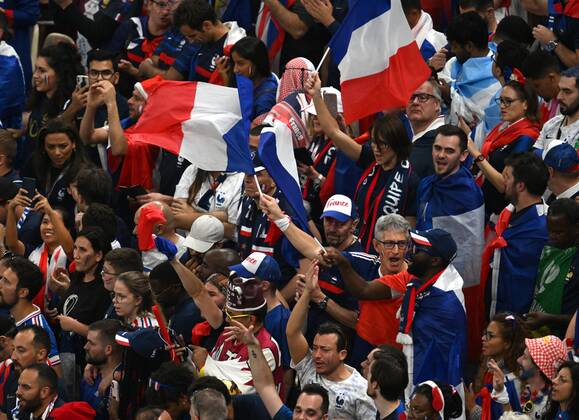 Qatar Soccer World Cup Argentina - France 8342154 18.12.2022 France s fan? are seen on the stands before the Qatar 2022 World Cup final match between Argentina and France at the Lusail Iconic Stadium, in Lusail, Qatar. Grigory Sysoev Sputnik Lusail Qatar  Copyright: xGrigoryxSysoevx