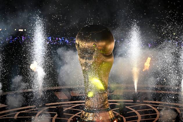 Qatar Soccer World Cup Argentina - France 8342167 18.12.2022 The main trothy and fireworks are seen during the closing ceremony of the 2022 FIFA World Cup, WM, Weltmeisterschaft, Fussball at the Lusail Iconic Stadium, in Lusail, Qatar. Grigory Sysoev Sputnik Lusail Qatar  Copyright: xGrigoryxSysoevx