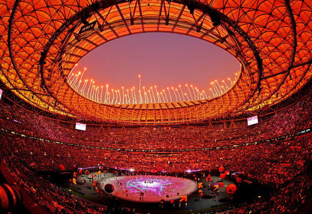 (221218) -- LUSAIER, Dec. 18, 2022 -- Artists perform during the closing ceremony prior to the Final between Argentina and France at the 2022 FIFA World Cup, WM, Weltmeisterschaft, Fussball at Lusail Stadium in Lusail, Qatar, Dec. 18, 2022. ) (SP)QATAR-LUSAIL-2022 WORLD CUP-FINAL-ARG VS FRA XuxZijian 