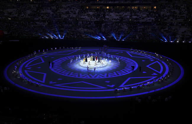 (221218) -- LUSAIER, Dec. 18, 2022 -- Artists perform during the closing ceremony prior to the Final between Argentina and France at the 2022 FIFA World Cup, WM, Weltmeisterschaft, Fussball at Lusail Stadium in Lusail, Qatar, Dec. 18, 2022. ) (SP)QATAR-LUSAIL-2022 WORLD CUP-FINAL-ARG VS FRA XuxZijian