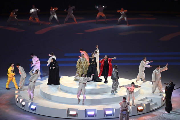 (221218) -- LUSAIER, Dec. 18, 2022 -- Artists perform during the closing ceremony prior to the Final between Argentina and France at the 2022 FIFA World Cup, WM, Weltmeisterschaft, Fussball at Lusail Stadium in Lusail, Qatar, Dec. 18, 2022. ) (SP)QATAR-LUSAIL-2022 WORLD CUP-FINAL-ARG VS FRA XiaoxYijiu