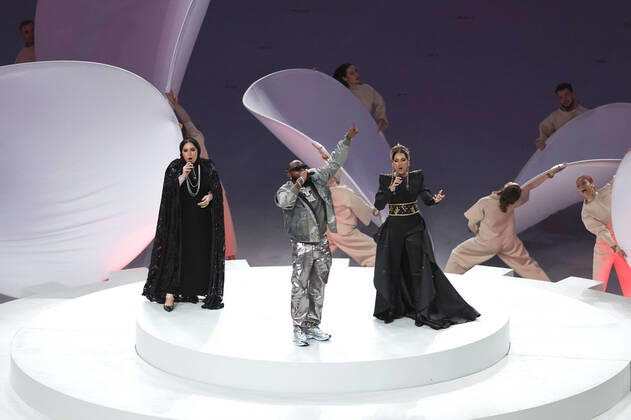 (221218) -- LUSAIER, Dec. 18, 2022 -- Artists perform during the closing ceremony prior to the Final between Argentina and France at the 2022 FIFA World Cup, WM, Weltmeisterschaft, Fussball at Lusail Stadium in Lusail, Qatar, Dec. 18, 2022. ) (SP)QATAR-LUSAIL-2022 WORLD CUP-FINAL-ARG VS FRA XuxZijian